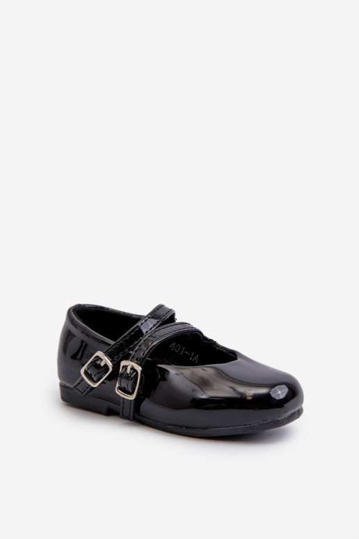ballerines effet vernis Enfant à bretelles noir Margenis
