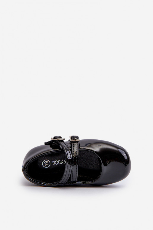 ballerines effet vernis Enfant à bretelles noir Margenis