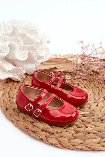 ballerines effet vernis Enfant à bretelles couleur rouge Margenis