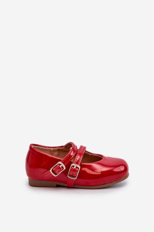 ballerines effet vernis Enfant à bretelles couleur rouge Margenis