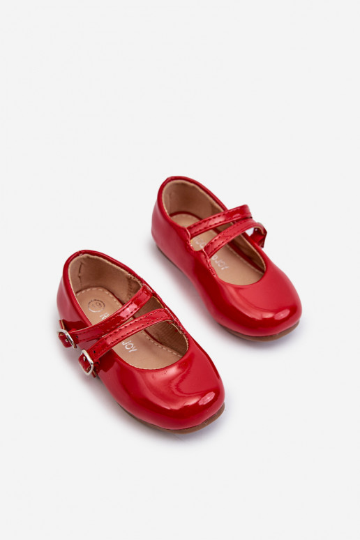 ballerines effet vernis Enfant à bretelles couleur rouge Margenis