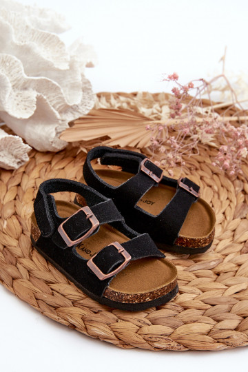 sandales Enfant avec plateforme avec attaches adhésives de couleur noire Rorria