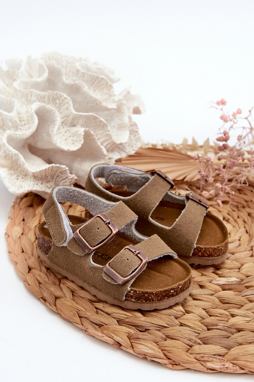 sandales Plateforme enfant à attaches adhésives couleur kaki Rorria