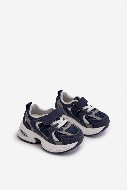Chaussures de sport pour enfants, modèle baskets avec attaches adhésives de couleur bleu foncé Rulagia