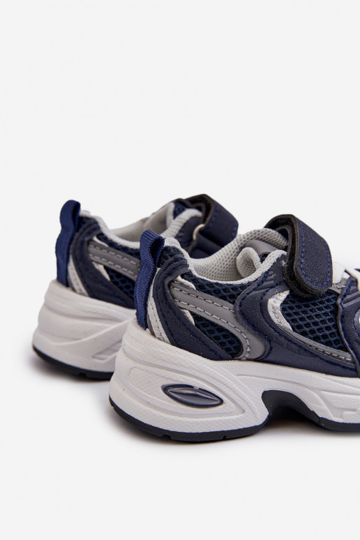 Chaussures de sport pour enfants, modèle baskets avec attaches adhésives de couleur bleu foncé Rulagia
