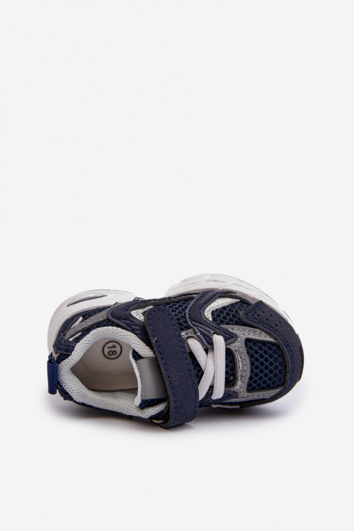 Chaussures de sport pour enfants, modèle baskets avec attaches adhésives de couleur bleu foncé Rulagia