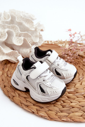 Kindersportschuhe Sneakers Modellschuhe mit Klebeverschlüssen Weiß-schwarze Farbe Ephona