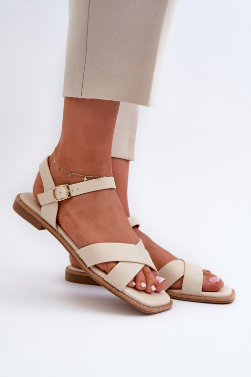 Sandales plates pour femmes en cuir écologique S.Barski KV27-003 couleur beige