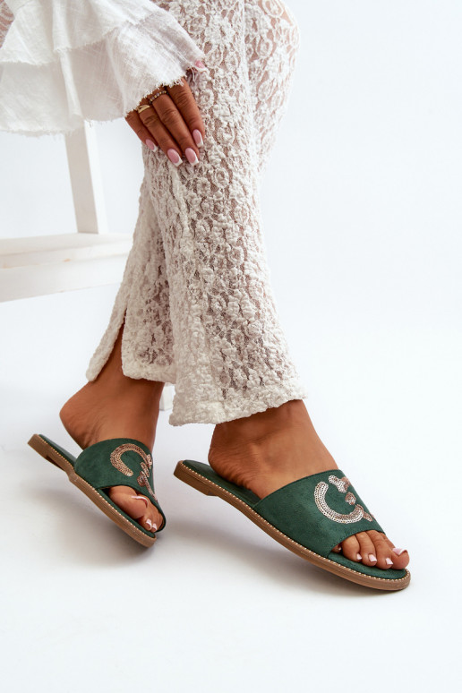 Chaussons plats pour femmes à écailles brillantes S.Barski KV27-052 couleur vert