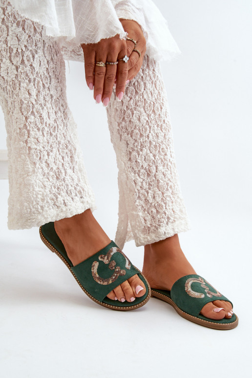 Chaussons plats pour femmes à écailles brillantes S.Barski KV27-052 couleur vert