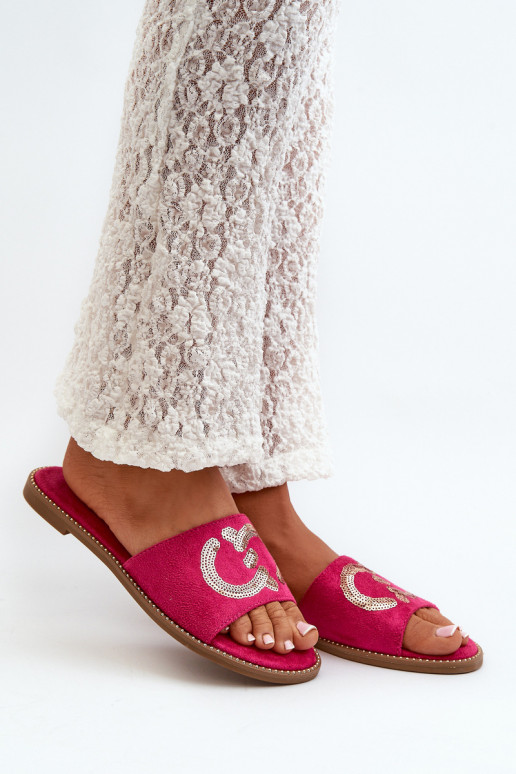 Chaussons plats pour femmes à écailles brillantes S.Barski KV27-052 couleur rose