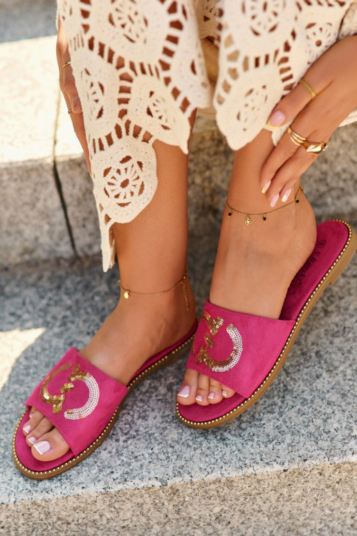 Chaussons plats pour femmes à écailles brillantes S.Barski KV27-052 couleur rose