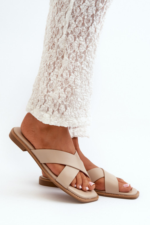 Damenhausschuhe mit breitem Absatz aus Öko-Leder S.Barski KV27-002 beige