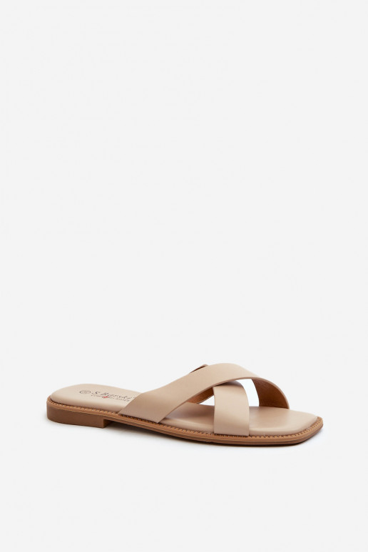 Damenhausschuhe mit breitem Absatz aus Öko-Leder S.Barski KV27-002 beige