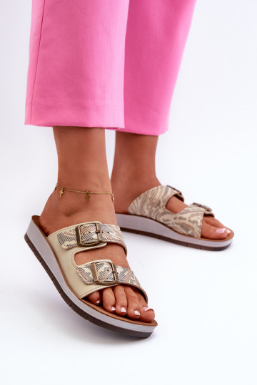 Chaussons confortables pour femmes avec boucles Inblu CP000045 couleur or