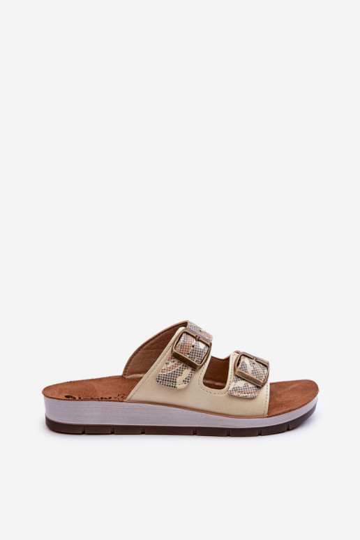 Comfortabele damesslippers met gespen Inblu CP000045 goudkleur