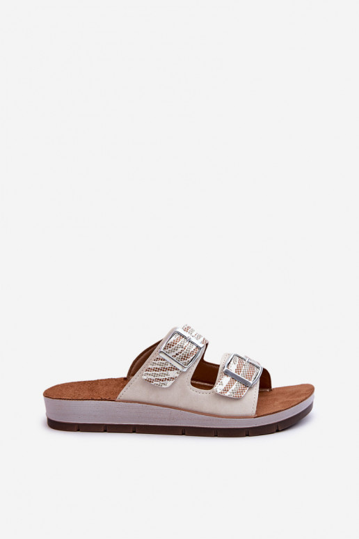 Comfortabele damespantoffels met gespen Inblu CP000045 beige Comfortabele damespantoffels met gespen Inblu CP000045 beige