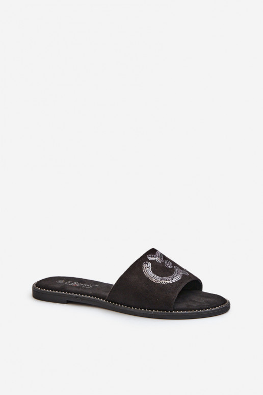 Chaussons plats pour femmes à écailles brillantes S.Barski KV27-052 couleur noir