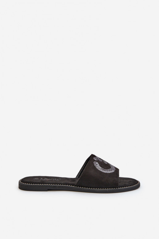 Chaussons plats pour femmes à écailles brillantes S.Barski KV27-052 couleur noir