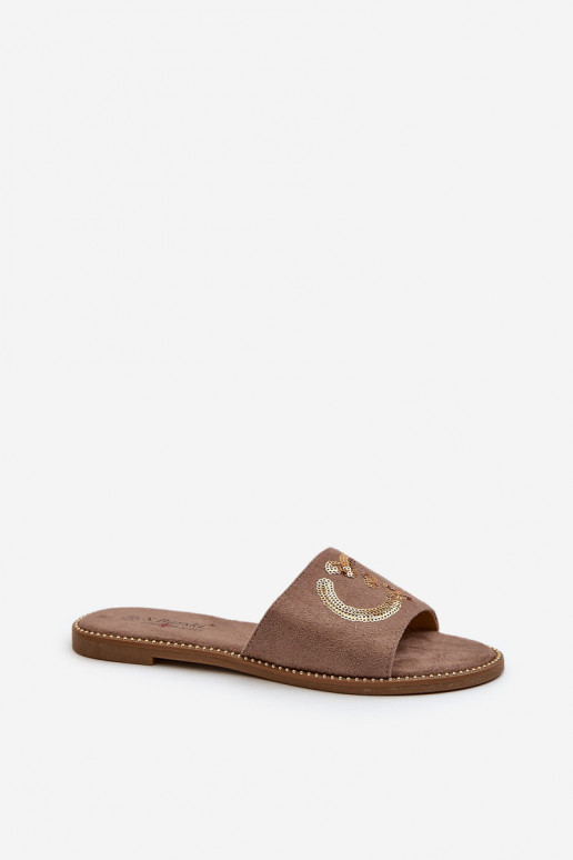 Chaussons plats pour femmes à écailles brillantes S.Barski KV27-052 couleur marron Chaussons plats pour femmes à écailles brillantes S.Barski KV27-052 couleur marron