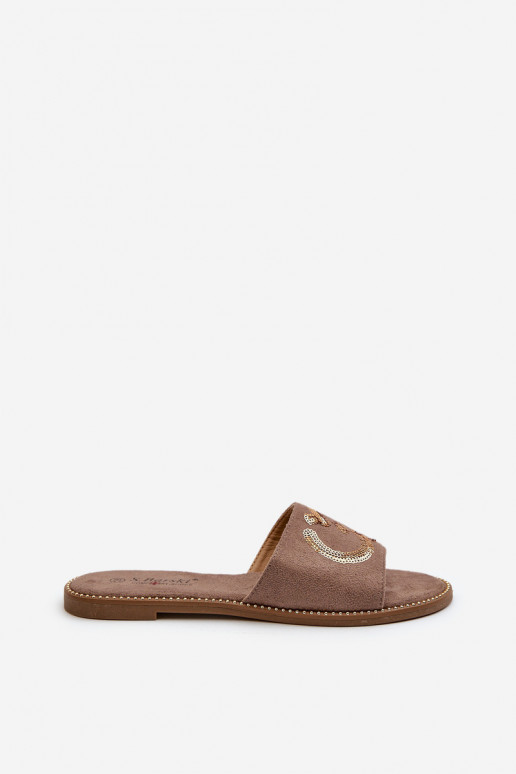 Chaussons plats pour femmes à écailles brillantes S.Barski KV27-052 couleur marron Chaussons plats pour femmes à écailles brillantes S.Barski KV27-052 couleur marron