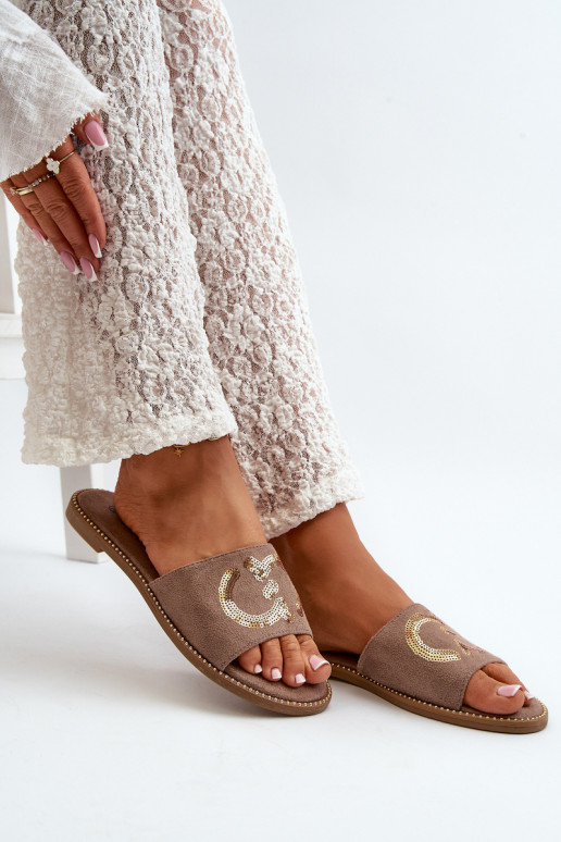 Chaussons plats pour femmes à écailles brillantes S.Barski KV27-052 couleur marron Chaussons plats pour femmes à écailles brillantes S.Barski KV27-052 couleur marron