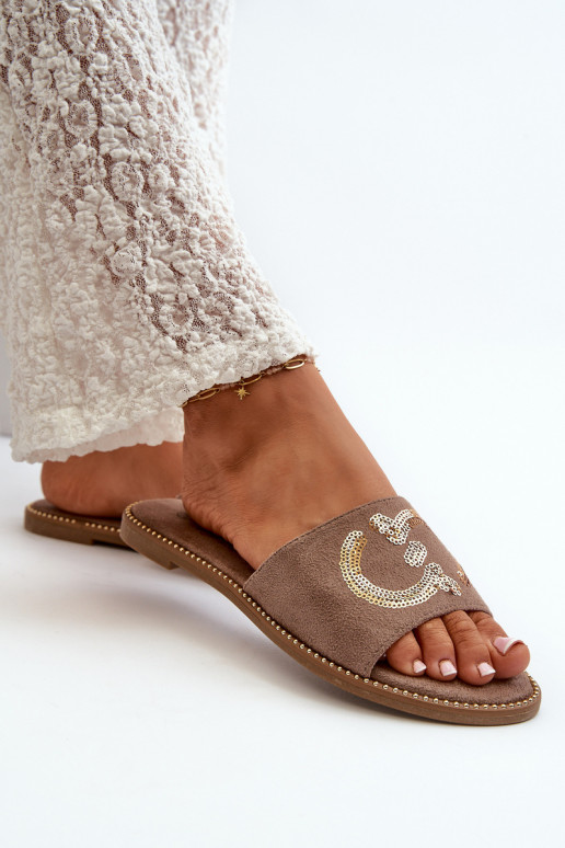 Chaussons plats pour femmes à écailles brillantes S.Barski KV27-052 couleur marron Chaussons plats pour femmes à écailles brillantes S.Barski KV27-052 couleur marron