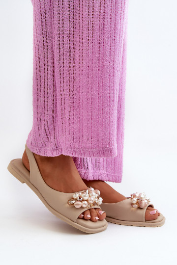 Damensandalen mit schönen Details S.Barski KV27-004 beige 2