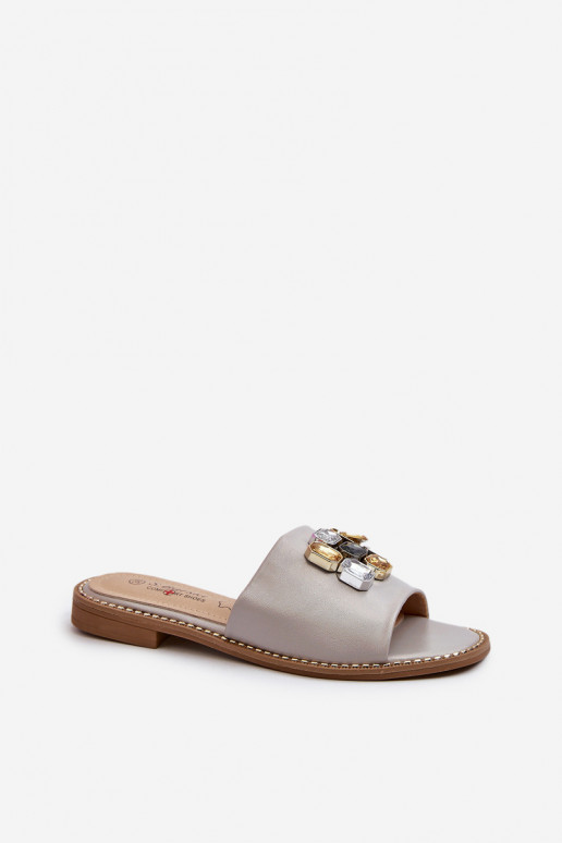 Chaussons pour femmes avec de beaux détails S.Barski KV27-031 beige