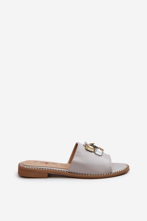 Damenhausschuhe mit schönen Details S.Barski KV27-031 beige