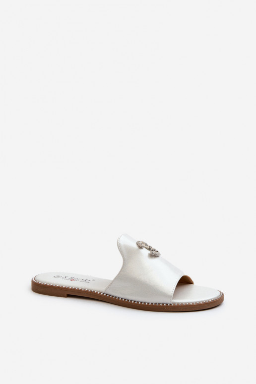 Chaussons pour femmes de style élégant à paillettes avec ornements S.Barski KV27-050 couleur argent