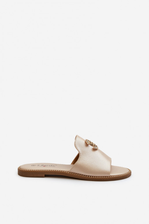 Damen-Hausschuhe im eleganten Stil mit Glitzer und Ornamenten S.Barski KV27-050 in Goldfarbe