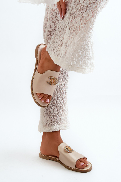 Damen-Hausschuhe im eleganten Stil mit Glitzer und Ornamenten S.Barski KV27-050 in Goldfarbe