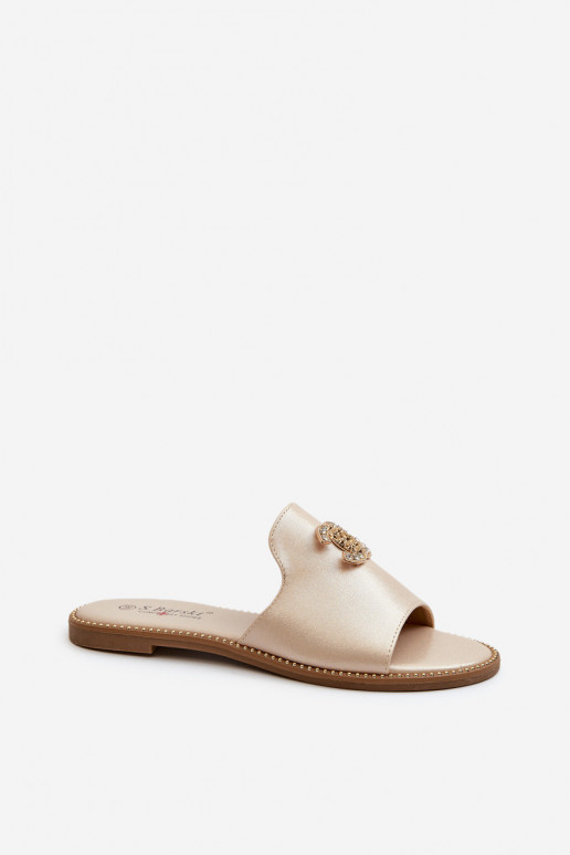 Elegante stijl Damespantoffels met glitters met ornamenten S.Barski KV27-050 goudkleur Elegante stijl Damespantoffels met glitters met ornamenten S.Barski KV27-050 goudkleur