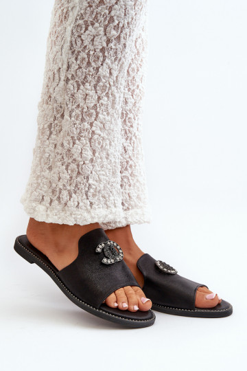 Damen-Hausschuhe im eleganten Stil mit Glanz und Ornamenten S.Barski KV27-050 in der Farbe Schwarz 2