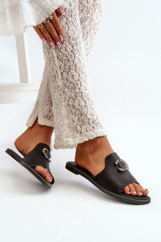 Chaussons pour femmes de style élégant avec brillance avec ornements S.Barski KV27-050 couleur noire