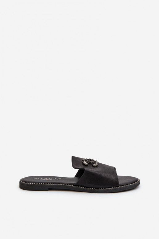 Chaussons pour femmes de style élégant avec brillance avec ornements S.Barski KV27-050 couleur noire