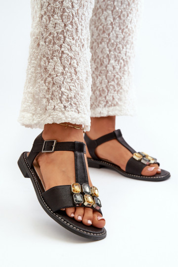 Elegante stijl damessandalen met sierlijke details S.Barski KV27-030 zwarte kleur
