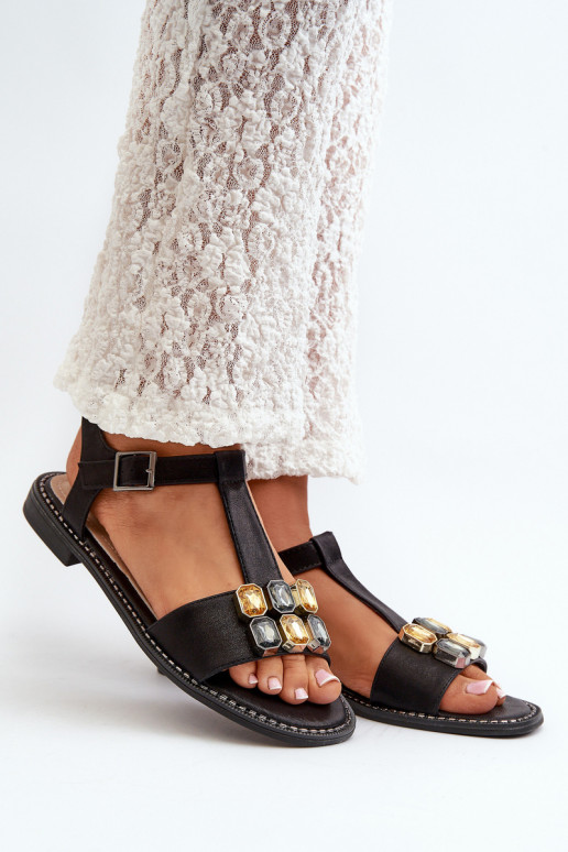 Style élégant Sandales pour femmes Avec détails ornés S.Barski KV27-030 couleur noire