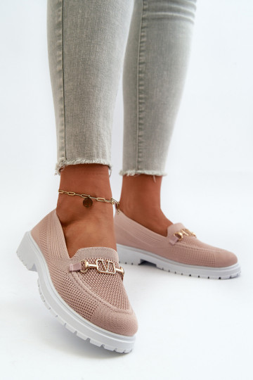 Damesmocassins met brede hakken Ze goudkleur Detalem roze Limentia