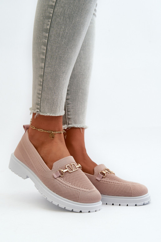 Damesmocassins met brede hakken Ze goudkleur Detalem roze Limentia Damesmocassins met brede hakken Ze goudkleur Detalem roze Limentia