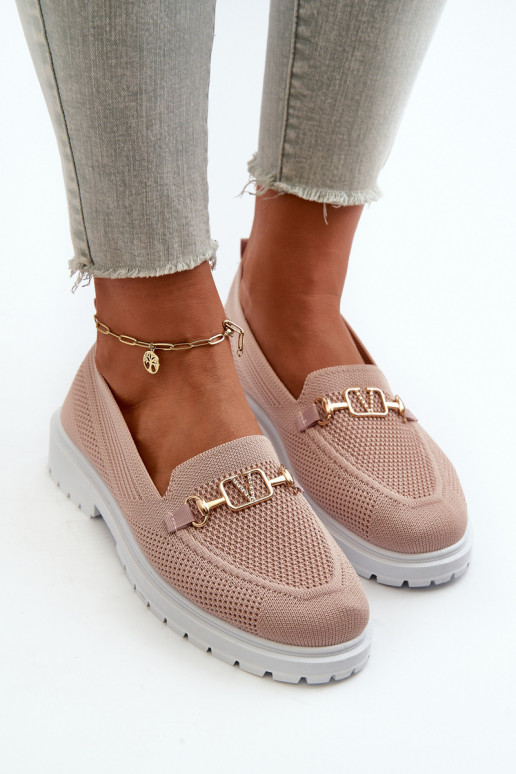 Damesmocassins met brede hakken Ze goudkleur Detalem roze Limentia Damesmocassins met brede hakken Ze goudkleur Detalem roze Limentia