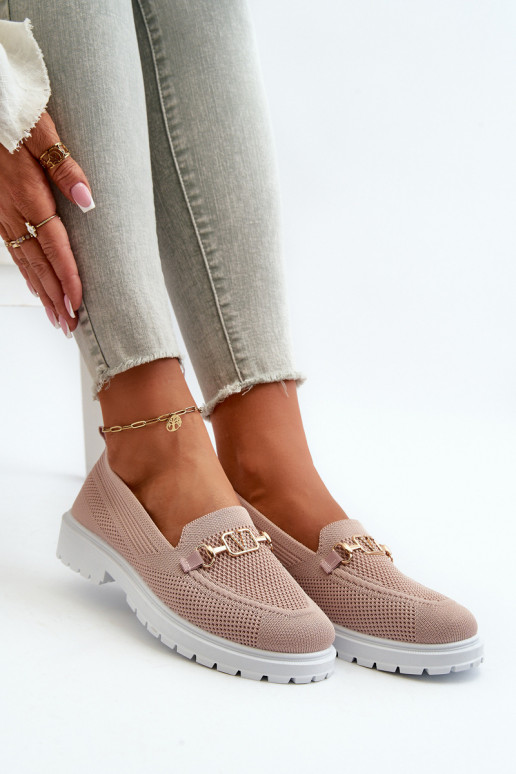 Damesmocassins met brede hakken Ze goudkleur Detalem roze Limentia Damesmocassins met brede hakken Ze goudkleur Detalem roze Limentia