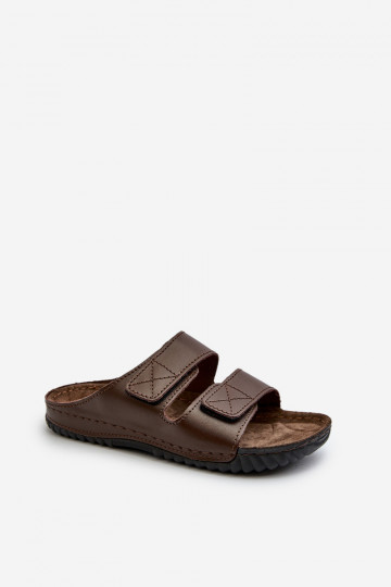 Comfortabele Slippers Heren Met Strepen Met Klittenband Inblu FM00001U Donkerbruin