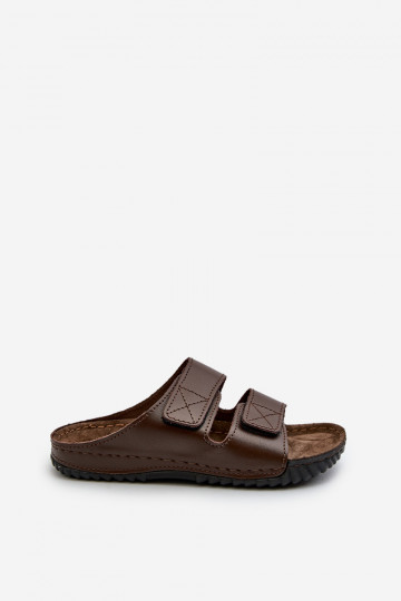 Comfortabele Slippers Heren Met Strepen Met Klittenband Inblu FM00001U Donkerbruin 2