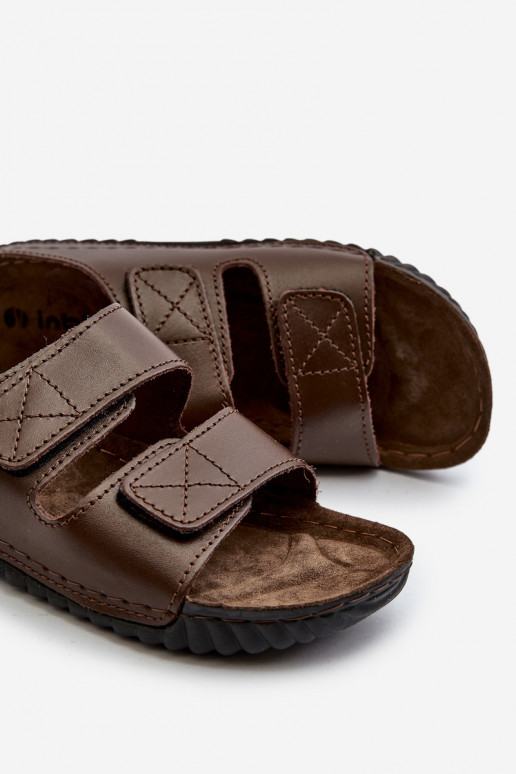 Chaussons Confortables Homme Avec Rayures Avec Velcro Inblu FM00001U Marron Foncé