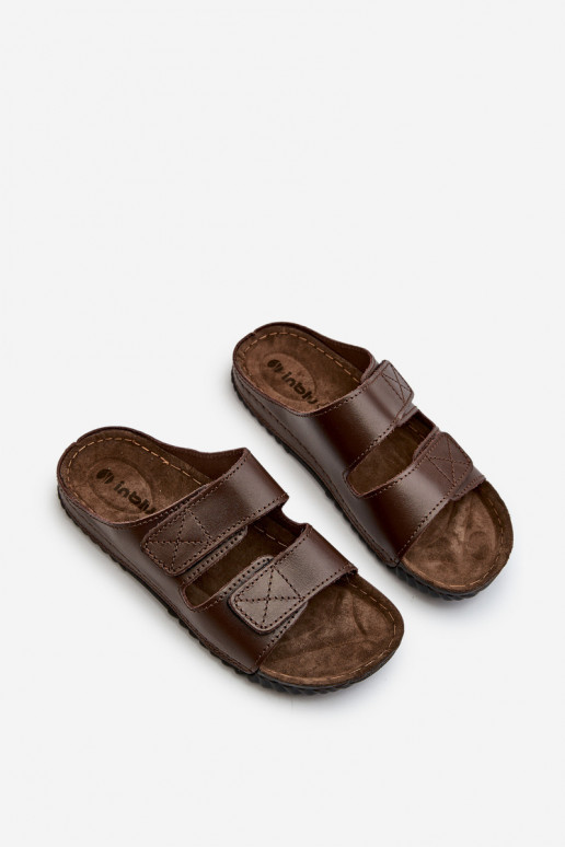 Chaussons Confortables Homme Avec Rayures Avec Velcro Inblu FM00001U Marron Foncé
