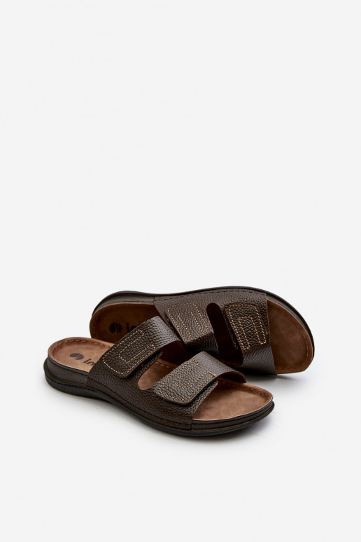 Chaussons Confortables Homme Avec Rayures Avec Velcro Inblu GV00002I Marron Foncé