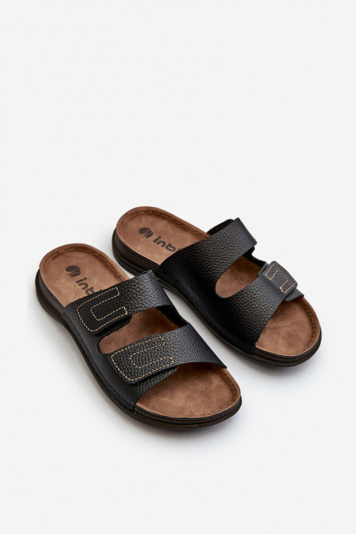 Chaussons Confortables Homme Avec Rayures Avec Velcro Inblu GV00002I Noir Chaussons Confortables Homme Avec Rayures Avec Velcro Inblu GV00002I Noir