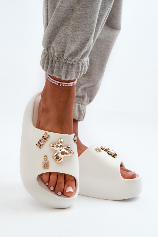 Chaussons pour femmes Lengva Chaussons légers avec de beaux détails de couleur blanc Orchia